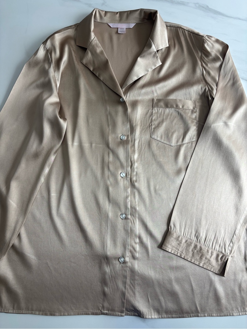 Victoria’s Secret Satin Button-Up Silk Shirt in Champagne Large
